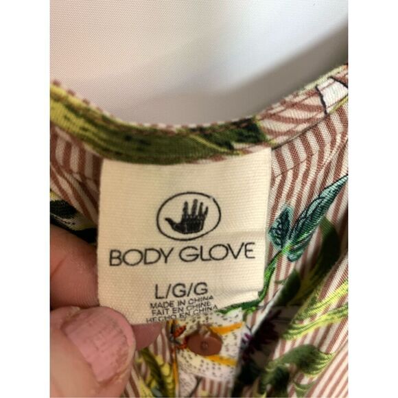 Body Glove Women's Floral Pinstriped Button Down Midi Dress Pink Size Large - Picture 4 of 7